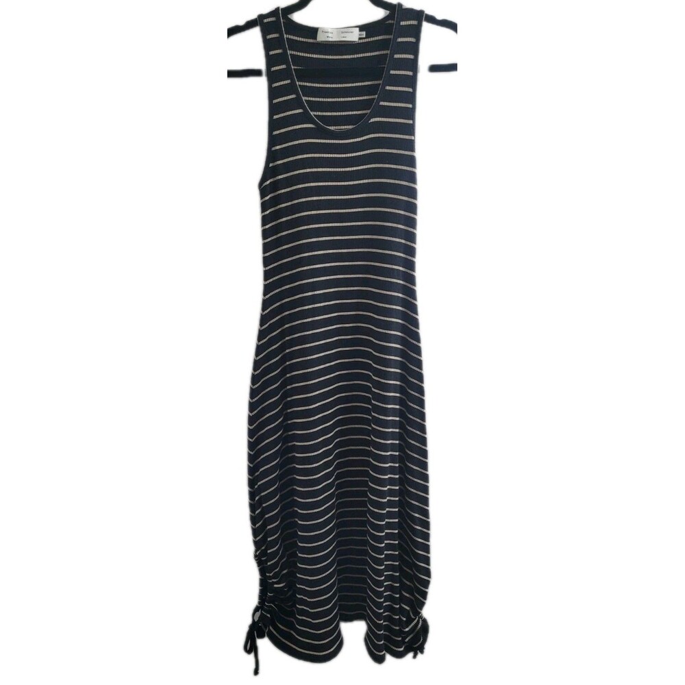 Proenza Schouler White Label Striped Rib Knit Midi Dress Sleeveless Black Cream